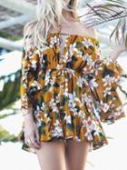 Choies Polychrome Chiffon Off Shoulder Floral Print Flare Sleeve Mini Dress
