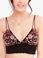 Choies Black V-neck Embroidery Floral Stretch Hem Bralette Top