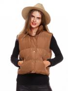 Choies Brown Button Front Padded Waistcoat