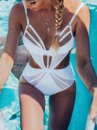 Choies White Plunge Cut Out Detail Swimsuit