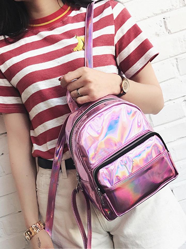 Choies Pink Zip Detail Chic Women Backpack