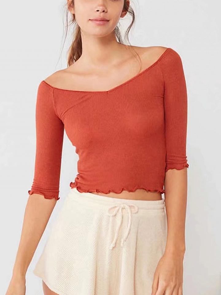 Choies Orange Frill Trim T-shirt
