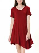 Choies Red Asymmetric Hem Short Sleeve Tee Dress
