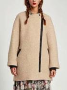 Choies Beige Contrast Zip Detail Wool Blend Coat