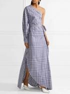 Choies Black Plaid One Shoulder Tie Waist Side Split Maxi Dress