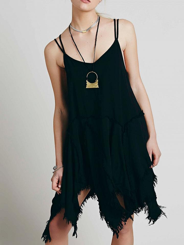 Choies Black Spaghetti Strap Asymmetric Hem Dress