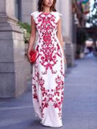 Choies White Tile Print Cap Sleeve Maxi Dress