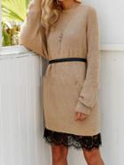 Choies Brown Lace Panel Trim Long Sleeve Chic Women Knit Mini Dress