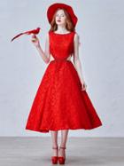 Choies Red Stone Emebllished Cut Out Side Backless Lace Homecoming Dress