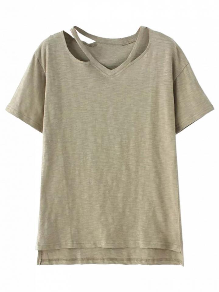 Choies Oliver Green Ripped Short Sleeve T-shirt