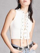 Choies White Lace Up Front Sleeveless Crop Top