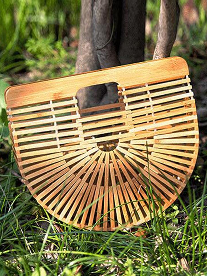 Choies Yellow Bamboo Weaving Vintage Women Clutch Bag