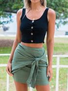 Choies Black Button Placket Ribbed Crop Tank