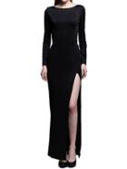 Choies Black Open Back Long Sleeve Plain Split Maxi Dress