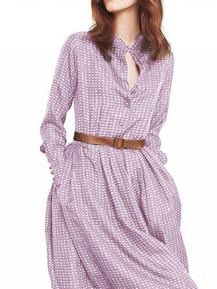 Choies Purple Plaid V-neck Buckle Strap Long Sleeve Chic Women Mini Dress