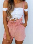 Choies Pink High Waist Shoulder Strap Drawstring Detail Chic Women Overall