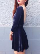 Choies Navy Blue Velvet Open Back Mini Dress