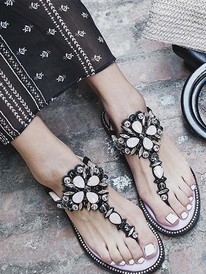 Choies Pink T-band Crystal Pinch Chic Women Flat Sandals