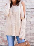 Choies Pink Cold Shoulder Long Sleeve Chic Women Knit Sweater