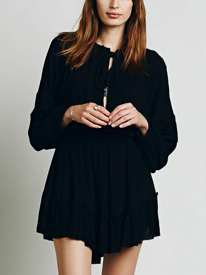 Choies Black Plunge Long Sleeve Mini Dress