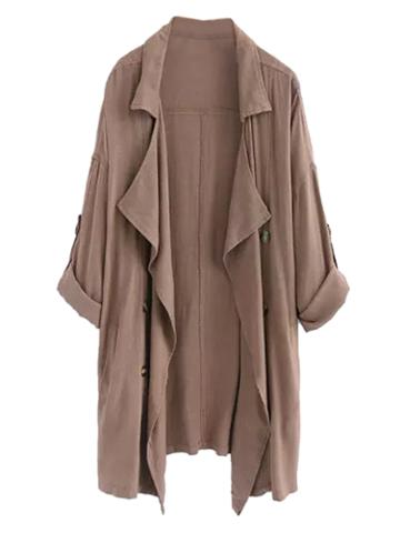 Choies Coffee Lapel Waterfall Front Roll-up Sleeve Trench Coat