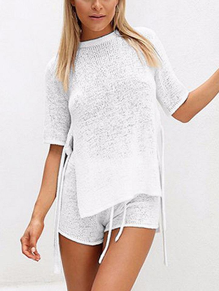 Choies White Tie Side Top And Drawstring Shorts