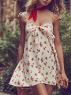 Choies White Spaghetti Strap Cherry Print Backless Chic Women Mini Dress