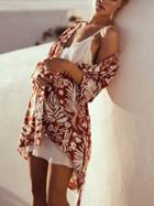 Choies Red Floral Print Open Front Tie Waist Long Sleeve Cardigan