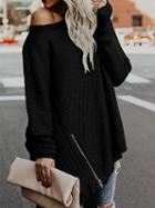Choies Black Zip Front Batwing Sleeve Chic Women Knit Sweater
