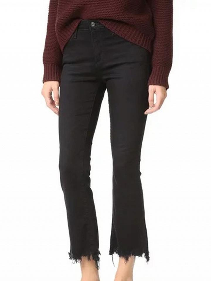Choies Black High Waist Raw Hem Cropped Fare Jeans