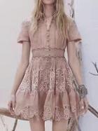 Choies Beige Lace Panel Button Front Mini Dress