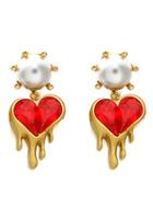 Choies Red Melting Heart Drop Faux Pearl Earrings