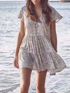 Choies Polychrome Cotton Blend Plunge Floral Print Chic Women Mini Dress