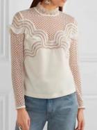 Choies White High Neck Ruffle Detail Cut Out Lace Panel Long Sleeve Blouse
