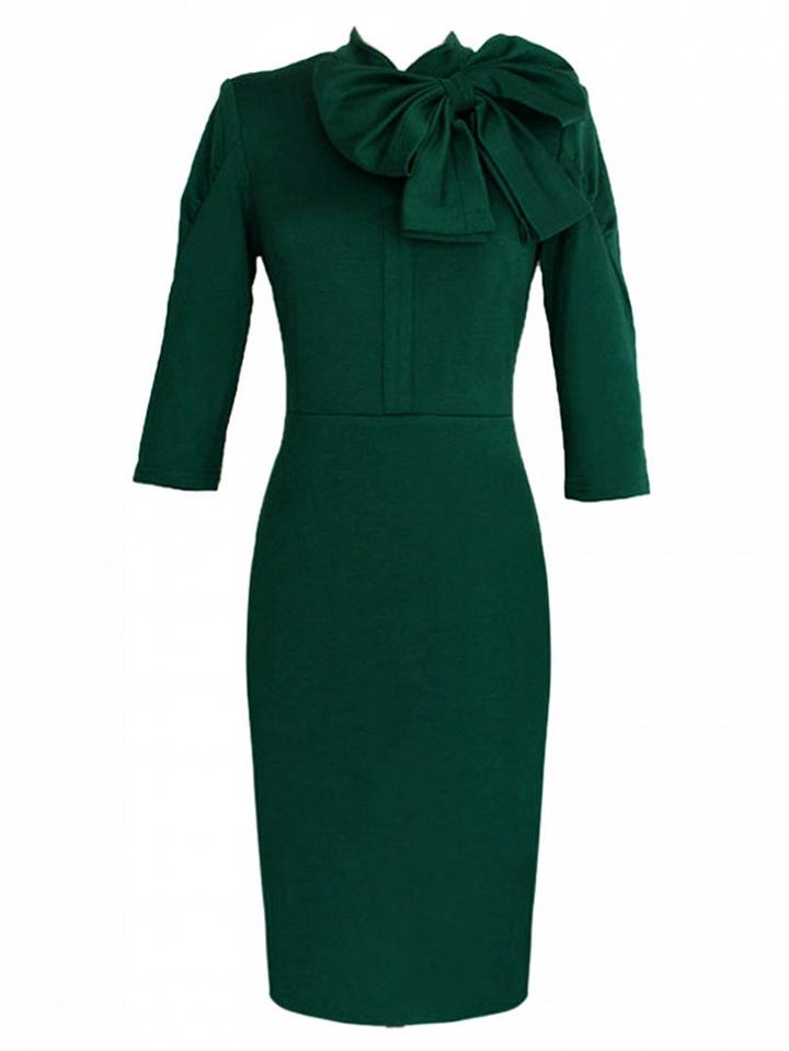 Choies Green Bow Tie Embellished 3/4 Sleeve Bodycon Dress
