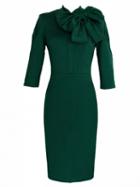 Choies Green Bow Tie Embellished 3/4 Sleeve Bodycon Dress