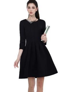 Choies Black Long Sleeve High Waist Skater Dress