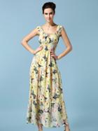 Choies Yellow Floral High Waist Chiffon Vest Dress