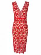 Choies Red V-neck Crochet Lace Overlay Bodycon Dress