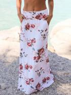 Choies White High Waist Floral Print Pocket Detail Chic Women Maxi Skirt