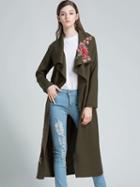 Choies Army Green Embroidery Tie Waist Longline Trench Coat