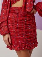 Choies Red Plaid High Waist Ruched Detail Ruffle Hem Women Mini Skirt