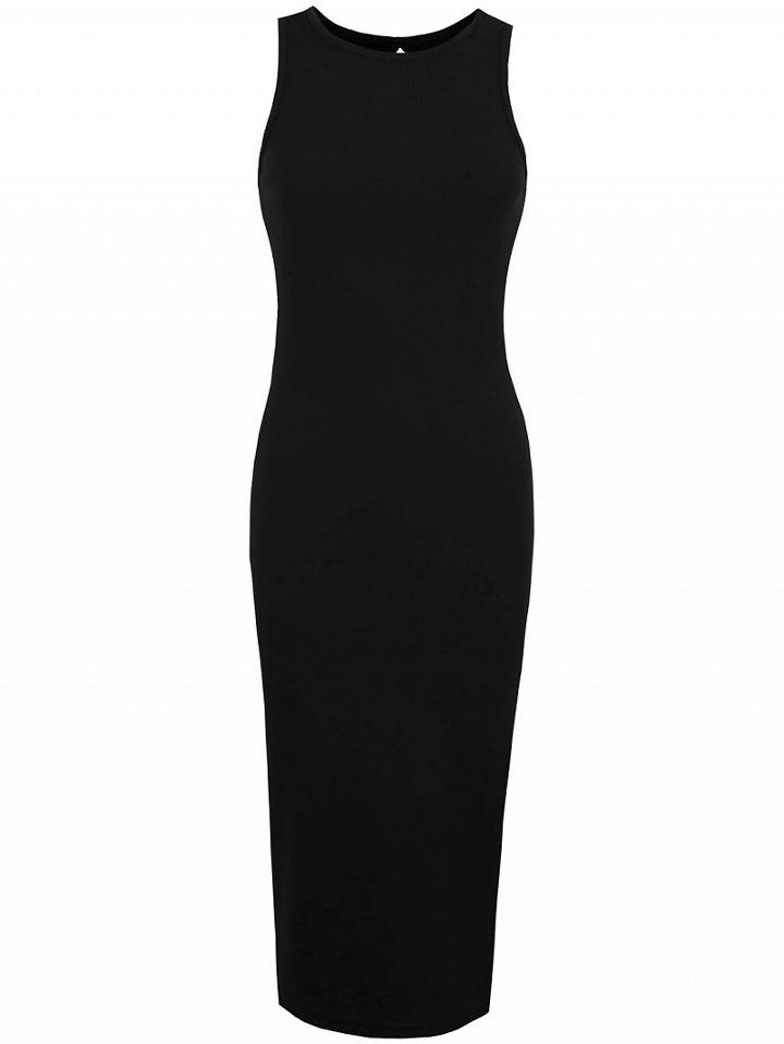 Choies Black Lace Up Back Ribbed Bodycon Midi Dress