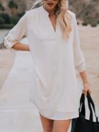 Choies White Chiffon V-neck Long Sleeve Chic Women Mini Dress