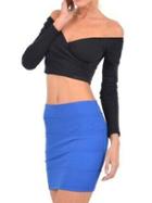 Choies Black Off Shoulder T-shirt With Long Sleeve