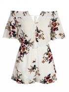 Choies White Off Shoulder Floral Stretch Shirred Panel Romper Playsuit