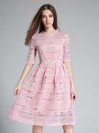 Choies Pink Embroidery Detail Lace Dress