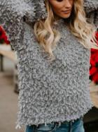 Choies Gray Crew Neck Flare Sleeve Women Fluffy Sweater