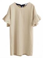 Choies Beige Ruffle Sleeves Tie Back Shift Dress