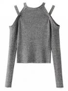 Choies Gray Cold Shoulder Long Sleeve Knit Jumper